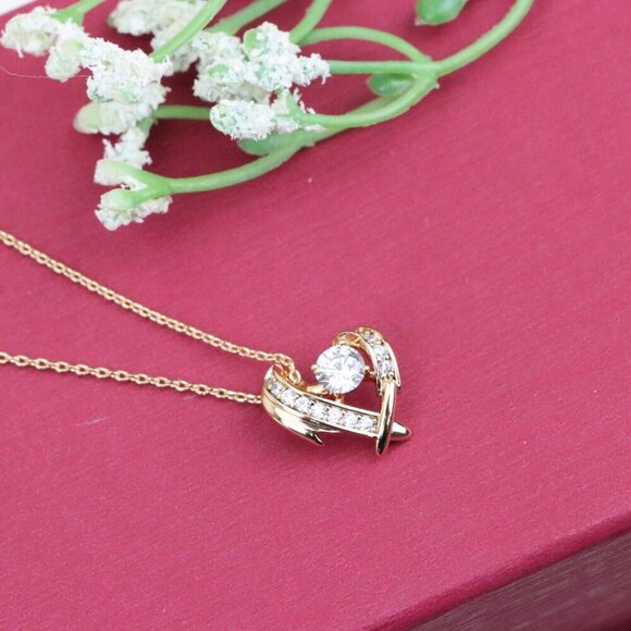"Rose Gold Heart Pendant Necklace with Sparkling Stone Accents, XPBL0870 - Picture 13 of 13